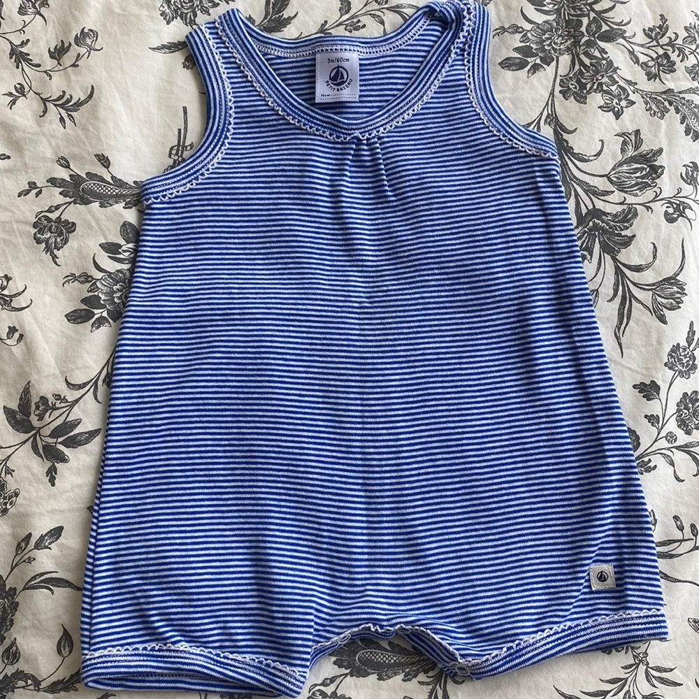 Romper, petit bateau, 3m, white and blue striped